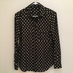 Festive black, white & gold button down